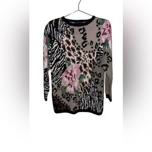 Vintage 80s Cullinane Handknitted Sweater Chunky  Animal Print/Floral Size M